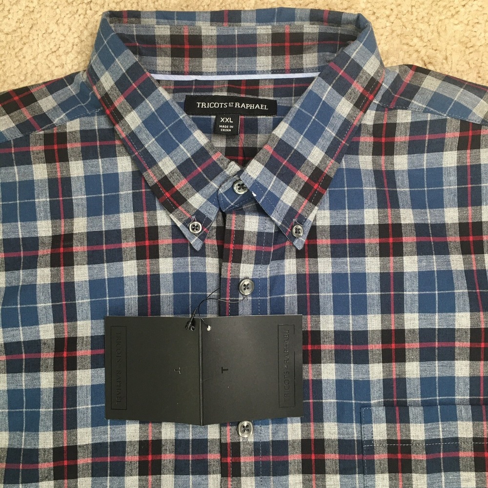 Tricots St Raphael Flannel Shirt Men's XXL Blue/Gray Long Sleeve NWT!